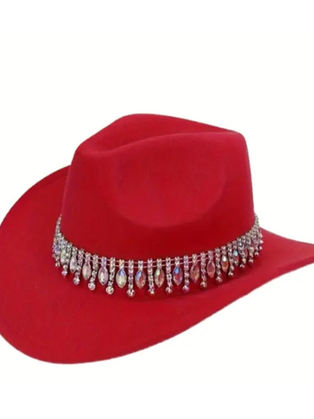Red Rhinestone Cowgirl Hat Western Felt Rodeo Fedora with Bling Crystal Band
